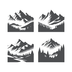 Fototapeta premium A set of mountains silhouette vector art illustration isolated on a white background