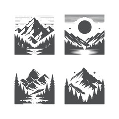 Fototapeta premium A set of mountains silhouette vector art illustration isolated on a white background