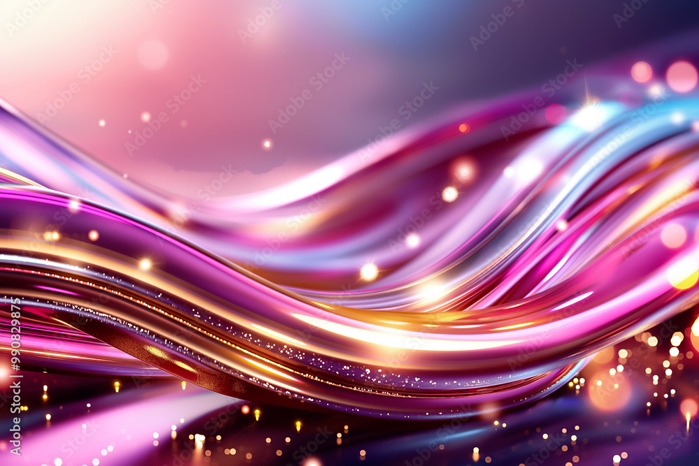 Poster a dynamic composition features wavy lines in vibrant colors like pink and purple, interspersed with 