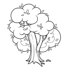 Big old tall lush foliar tree linear drawing for coloring isolated on white background