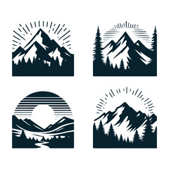 A set of mountains silhouette vector art illustration isolated on a white background