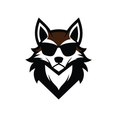 Fototapeta premium Stylized fox head logo with sharp geometric shapes in black and white wearing cool sunglasses a sleek modern minimalist mascot with symmetrical composition