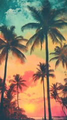 Artistic Beach Scene with Vintage and Vibrant Color.