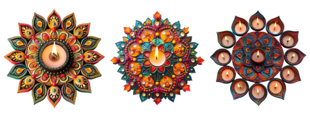 Colorful Mandala Candle Lamp Set on Transparent Background