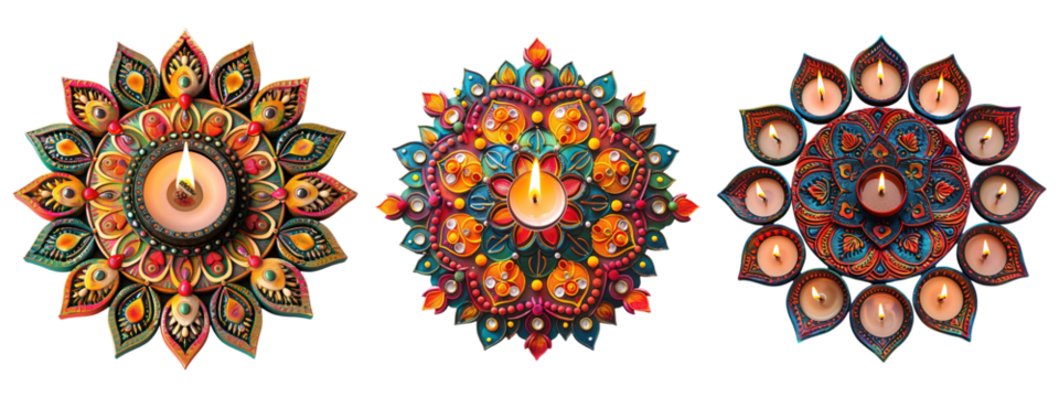Colorful Mandala Candle Lamp Set on Transparent Background