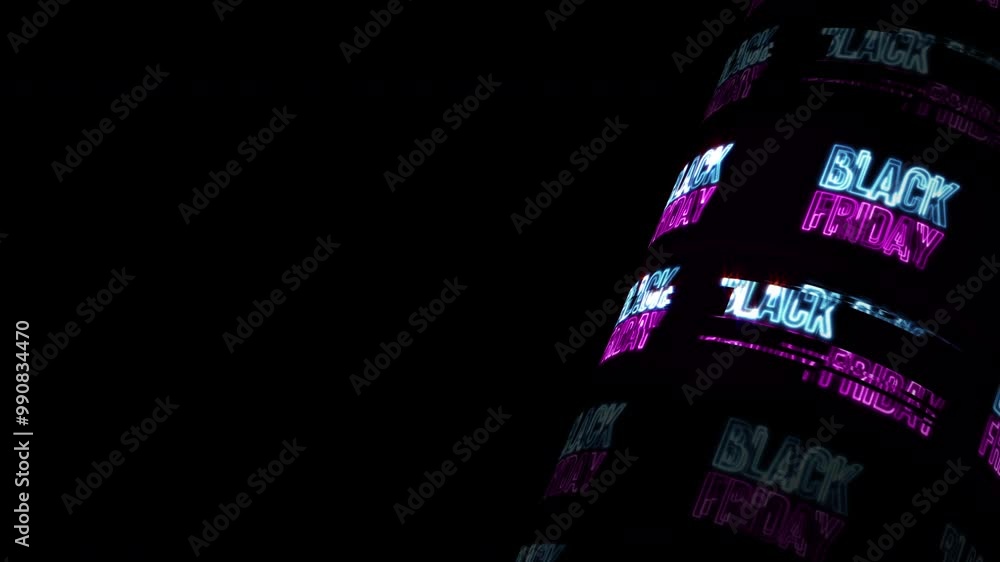 Poster loop black friday 3d tube glitch text colorful led neon fluorescent light animation on black abstrac