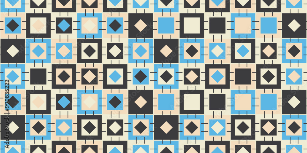 Poster Tiles made from simple and stylish patches. Geometric pattern of squares and diamonds inside.