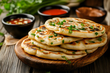 Homemade Chinese green onion pancakes commercial advertising photo