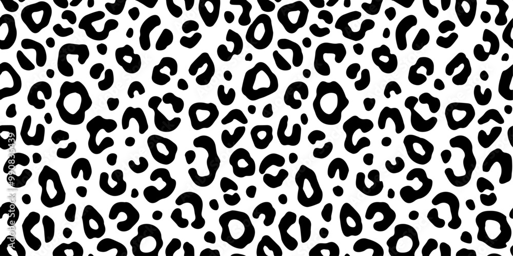 Poster Leopard black and white pattern Vector stylish and simple leopard print fabric with spots.