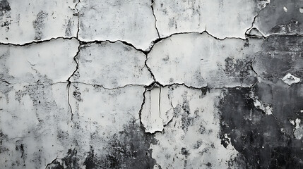 Obraz premium A distressed black and white concrete wall with visible cracks and imperfections
