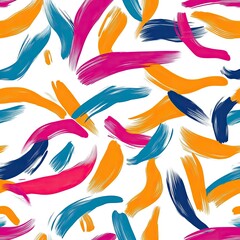 Obraz premium A vibrant abstract pattern featuring colorful brush strokes on a white background, creating a lively and dynamic visual effect.