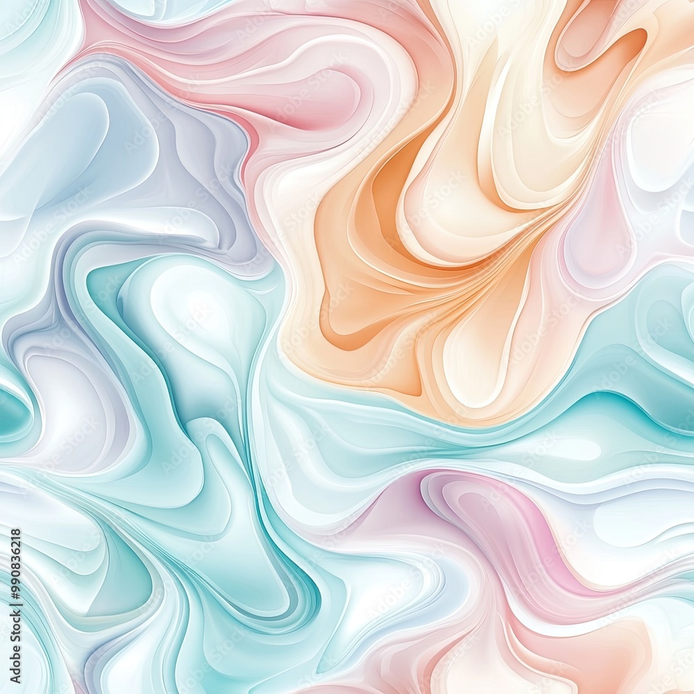 Poster a fluid, colorful abstract pattern with swirls of soft pastels, creating a soothing, artistic effect