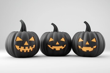 Halloween Pumpkins Jack Lanterns in black color. Ai Generative