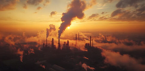 A factory emitting plumes of smoke into the air