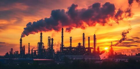 Naklejka premium A factory emitting plumes of smoke into the air