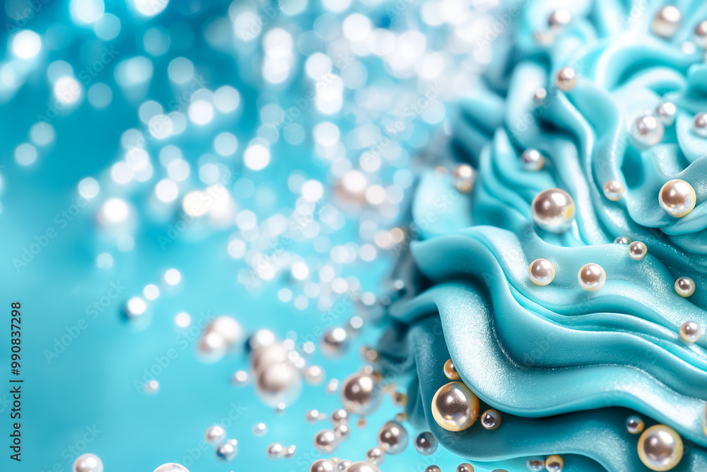 Poster this wallpaper features intricate blue textures adorned with delicate pearls. the flowing patterns c