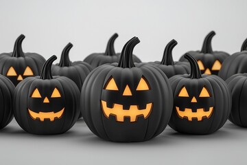 Halloween Pumpkins Jack Lanterns in black color. Ai Generative