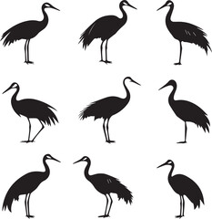 Sandhill Crane Artistic Silhouette Elements in Black