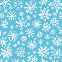 A vibrant blue background features various white snowflakes, creating a wintry, festive pattern perfect for themed designs and seasonal decorations.