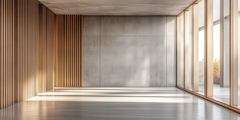 Fototapeta premium Minimalist Interior with Light Grey Walls and Wood Accents