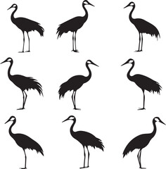 Sandhill Crane Outline Silhouette Graphics Collection