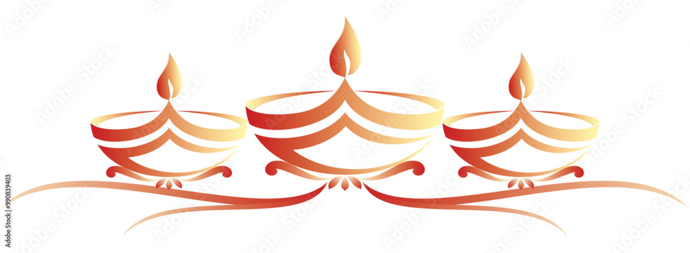 Wall mural illustration of three lanterns for diwali day and lantern festival day of vector