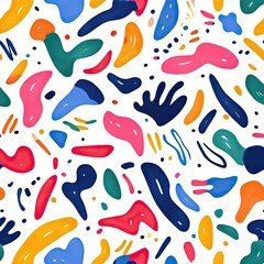 Naklejka premium A vibrant abstract pattern featuring colorful organic shapes on a white background, creating a playful and modern aesthetic.