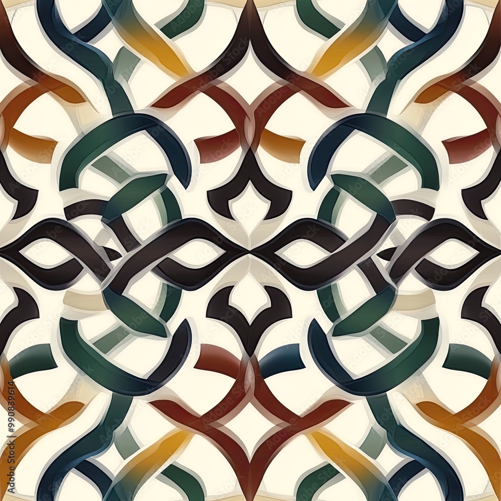 Poster a vibrant, abstract pattern featuring intertwined shapes in multiple colors, creating an eye-catchin
