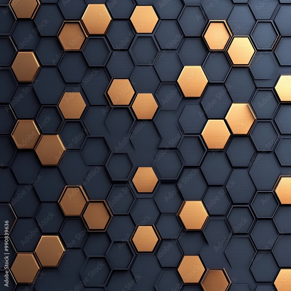 Aufkleber a sleek, modern hexagonal pattern featuring dark backgrounds with shiny golden hexagons, creating a 