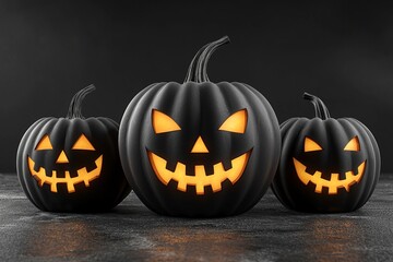 Halloween Pumpkins Jack Lanterns in black color. Ai Generative