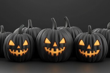 Halloween Pumpkins Jack Lanterns in black color. Ai Generative