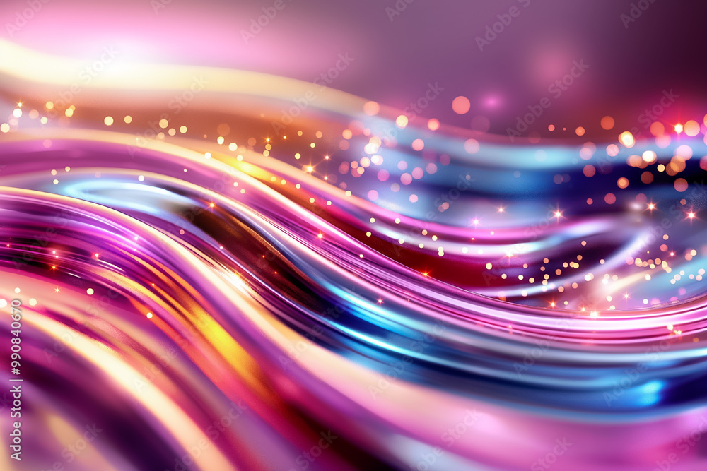 Poster a captivating display of flowing waves in vibrant colors intertwines with sparkling lights, creating