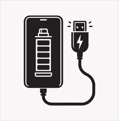 Smartphone connect battery charge icon vector silhouette on a white background