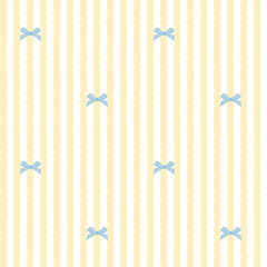 Vector pattern of fabric, wallpaper, wrapping paper, mats, and bed sheets, continuous in multiple sizes and repeatable. Cute style. Vertical stripes are wavy lines, decorated with cute bows.
