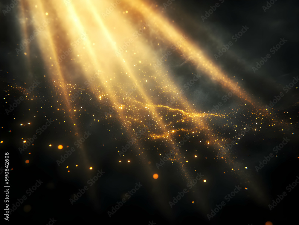 Poster abstract light rays illuminate a dark space, creating a mesmerizing backdrop filled with shimmering 