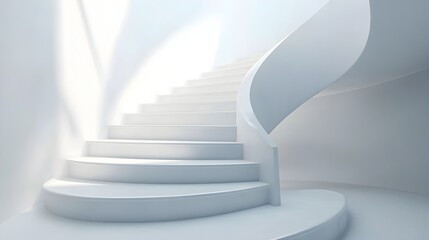 A photograph of a pristine white staircase leading upward bathed in soft natural light symbolizing the journey toward success and achievement  The staircase represents the path to growth progress