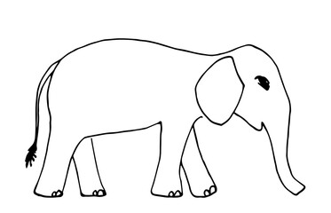 Simple hand drawn vector illustration with black outline. Elephant, wild animals. Nature. Sketch in ink.