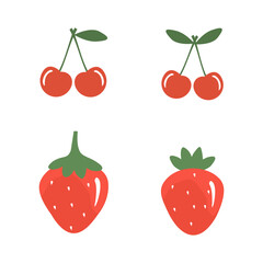 Cherry and strawberry icon sign isolated on white background vector.