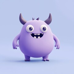 Fototapeta premium A cute purple monster character with a round body, big eyes, and small horns.