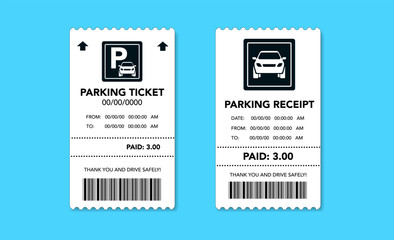 Parking tickets of parking machines. Parking ticket paper tear