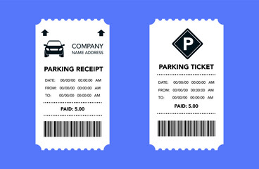 Parking tickets of parking machines. Parking ticket paper tear
