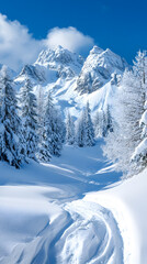 Fototapeta premium A background of snowy mountains at sunny days