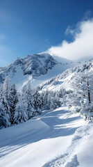 Fototapeta premium A background of snowy mountains at sunny days