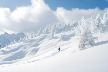 A background of snowy mountains at sunny days