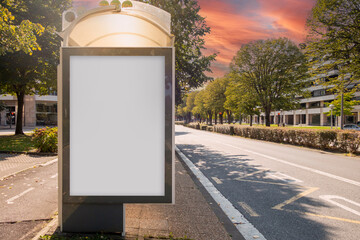 Blank billboard mock up in a bus stop in the street