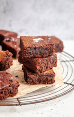 Stacked chocolate brownie with sea salt
