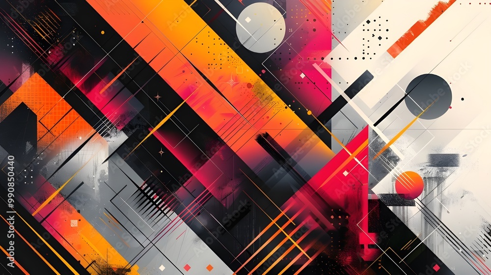 Poster a fusion of vivid colors and overlapping forms that evokes a sense of movement.