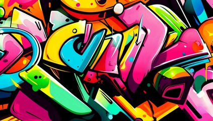 Abstract colorful graffiti art background with vibrant shapes and textures.