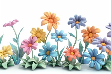 Vibrant pastel flowers bloom in 3d illustration