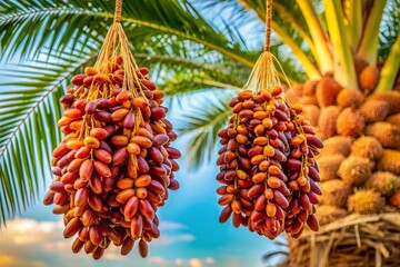 A fringe of succulent dates sways gently in the breeze, encapsulating the essence of Aquarius season, its ripeness